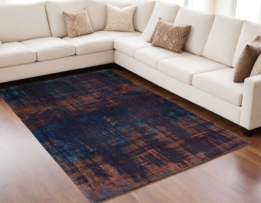 5 x 7 Blue and Brown Abstract Non Skid Area Rug Image 1