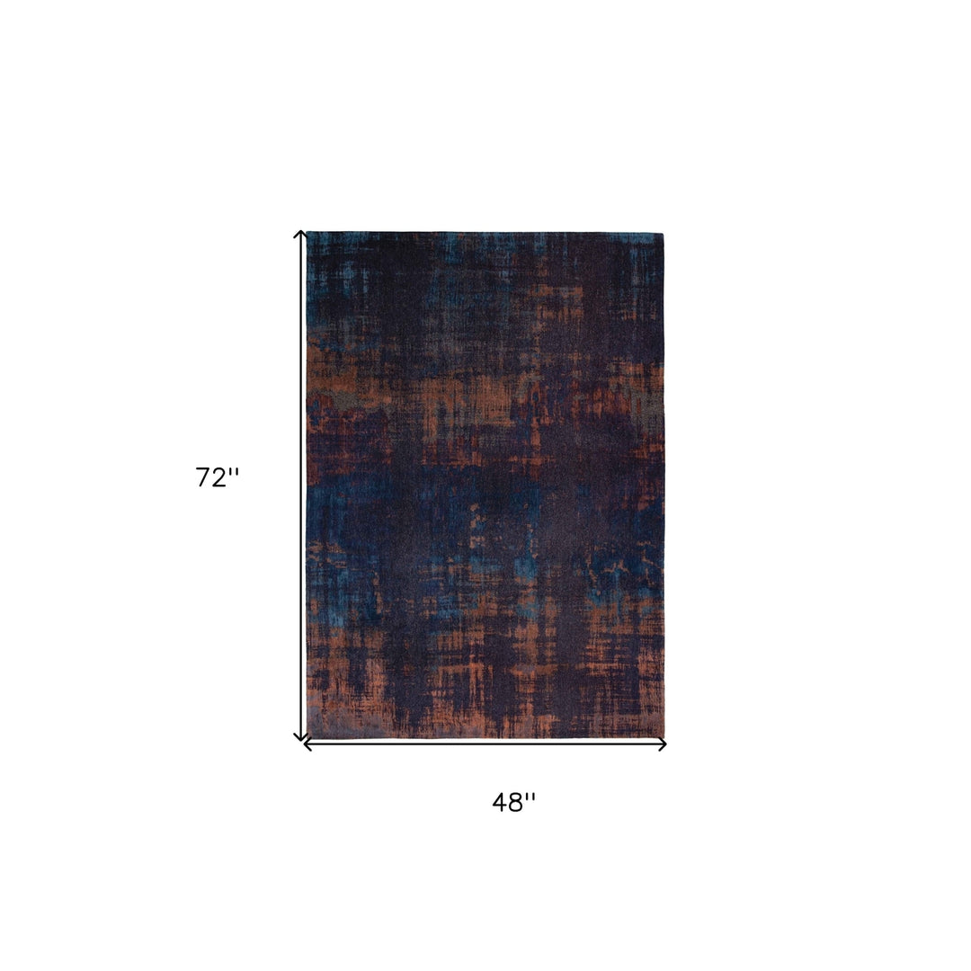 5 x 7 Blue and Brown Abstract Non Skid Area Rug Image 3