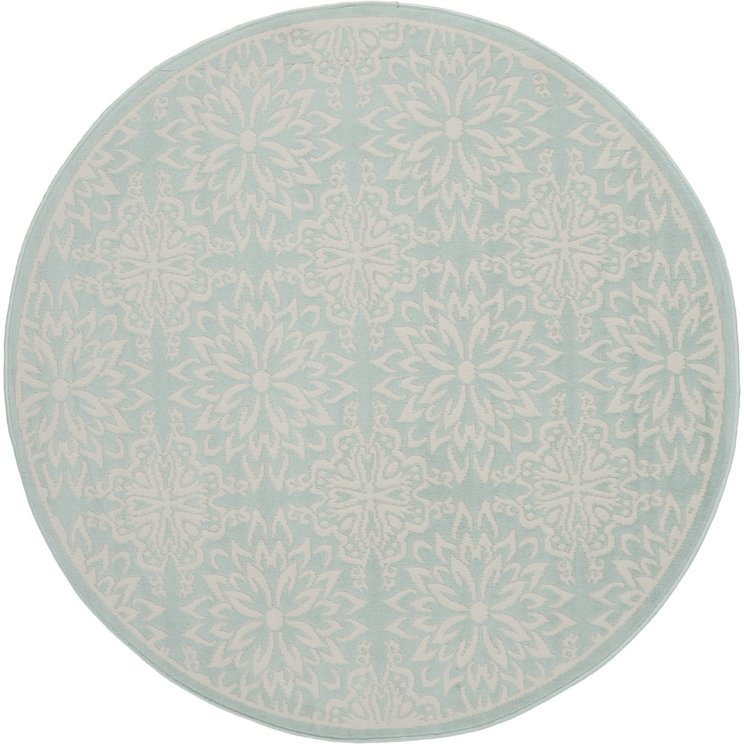 5 Aqua Round Floral Power Loom Area Rug Image 1