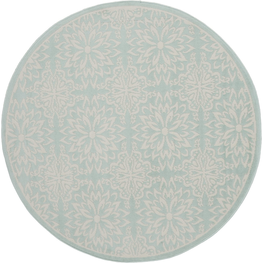 5 Aqua Round Floral Power Loom Area Rug Image 1