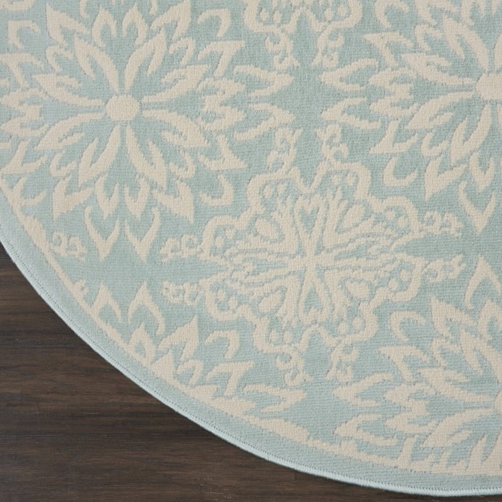 5 Aqua Round Floral Power Loom Area Rug Image 3