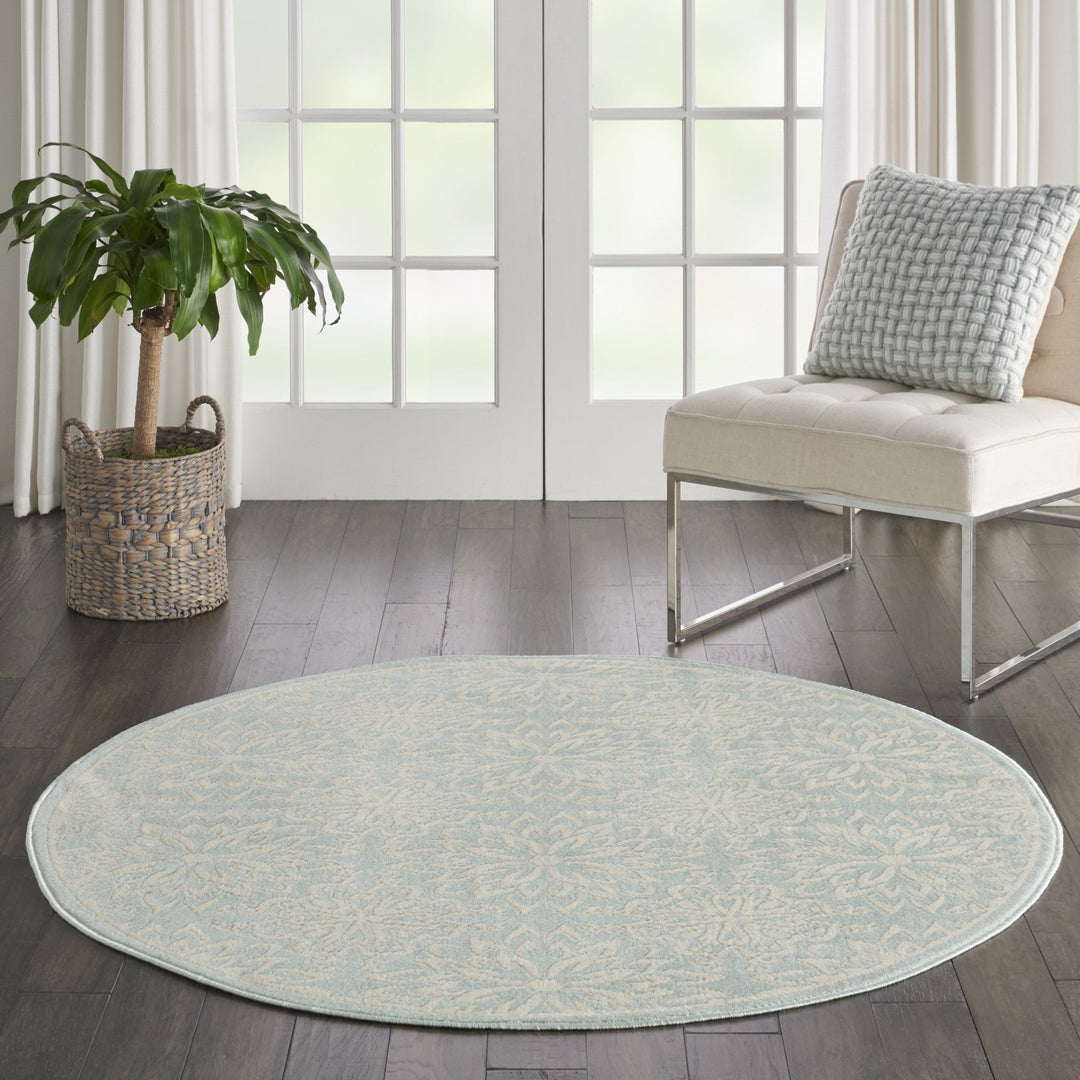 5 Aqua Round Floral Power Loom Area Rug Image 5