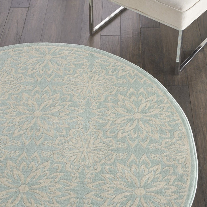 5 Aqua Round Floral Power Loom Area Rug Image 6