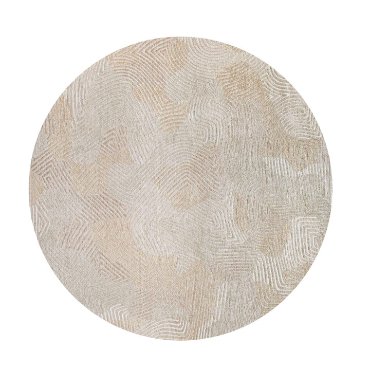 5 Beige and White Round Abstract Non Skid Area Rug Image 2