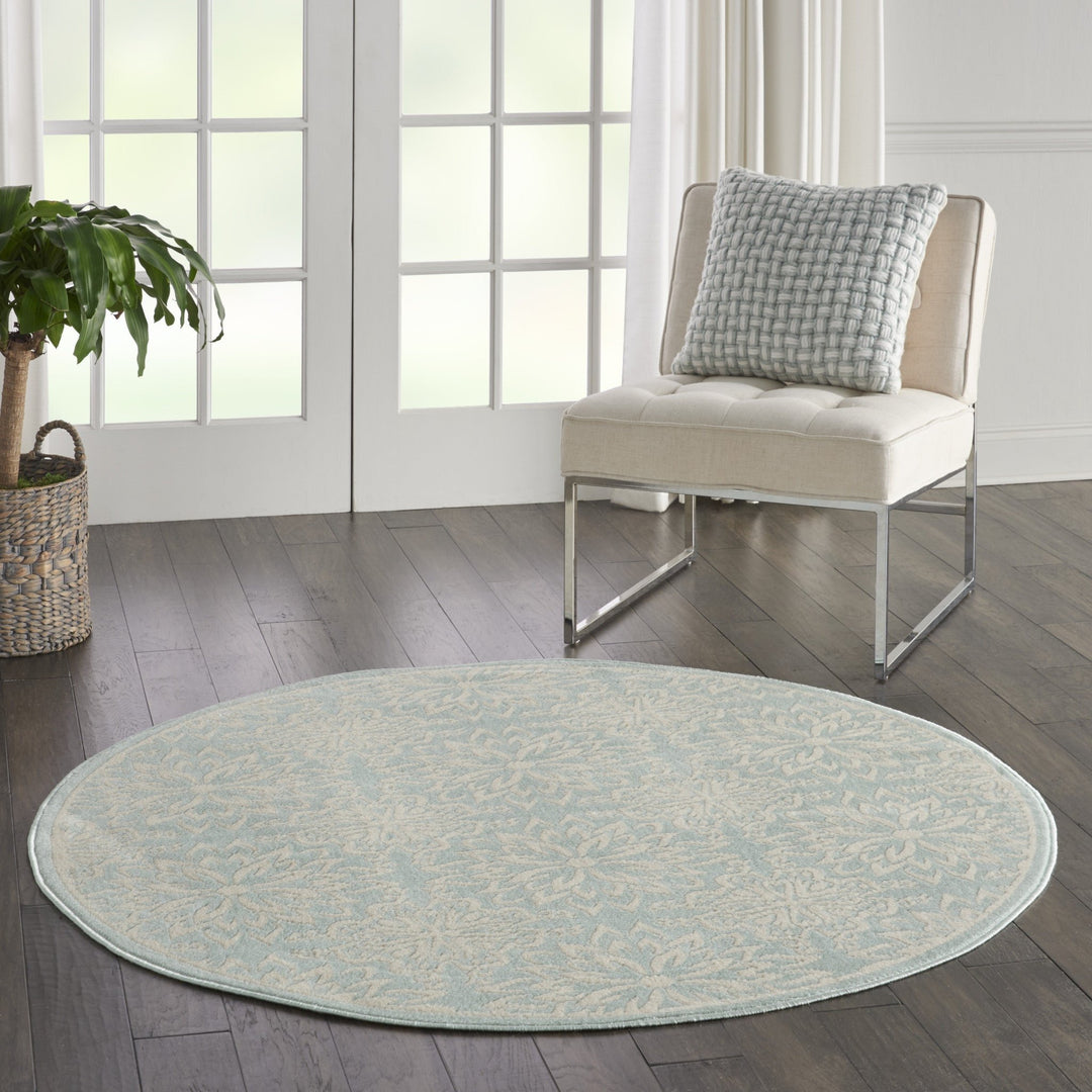 5 Aqua Round Floral Power Loom Area Rug Image 7