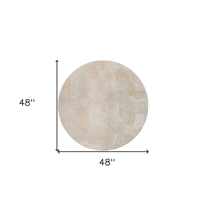 5 Beige and White Round Abstract Non Skid Area Rug Image 3