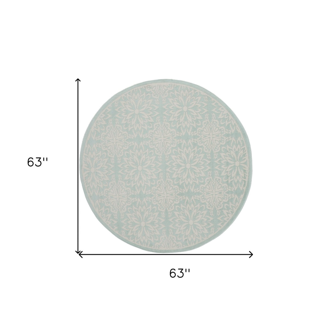 5 Aqua Round Floral Power Loom Area Rug Image 8