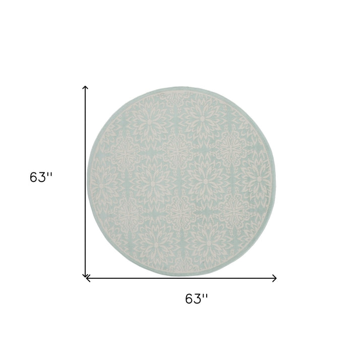 5 Aqua Round Floral Power Loom Area Rug Image 8