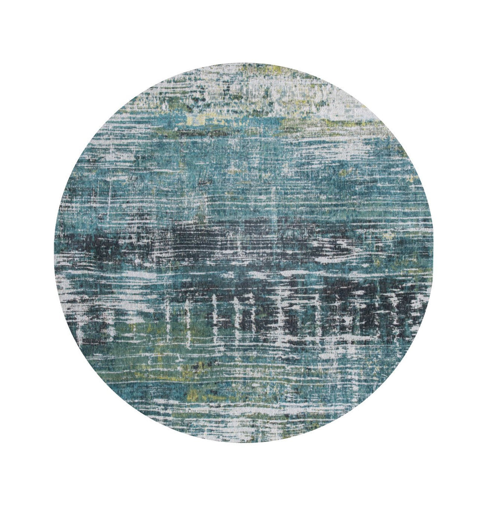 5 Blue and Green Round Abstract Non Skid Area Rug Image 2