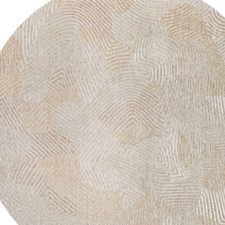 5 Beige and White Round Abstract Non Skid Area Rug Image 6