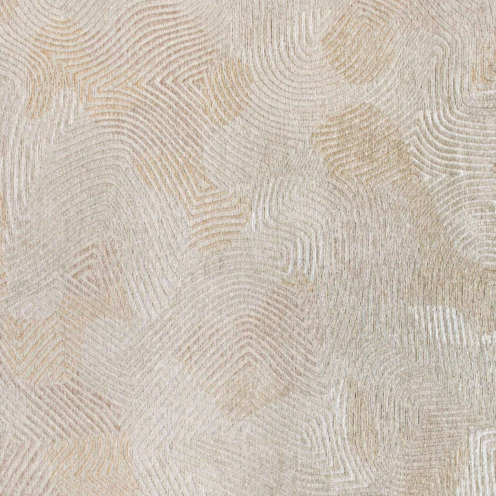 5 Beige and White Round Abstract Non Skid Area Rug Image 8