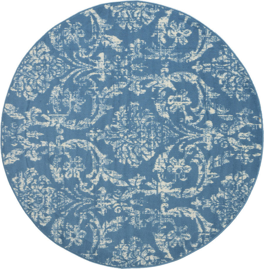 5 Blue Round Damask Power Loom Area Rug Image 1