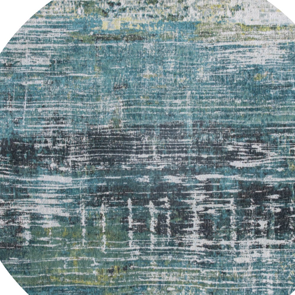 5 Blue and Green Round Abstract Non Skid Area Rug Image 6