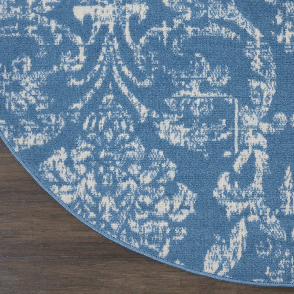 5 Blue Round Damask Power Loom Area Rug Image 7