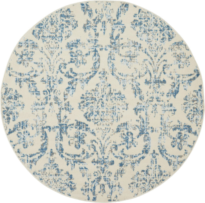 5 Cream Round Damask Power Loom Area Rug Image 1