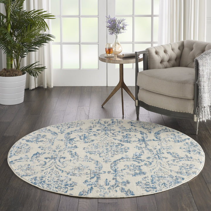 5 Cream Round Damask Power Loom Area Rug Image 5