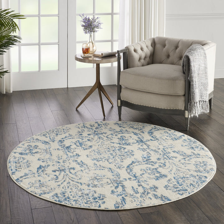 5 Cream Round Damask Power Loom Area Rug Image 6