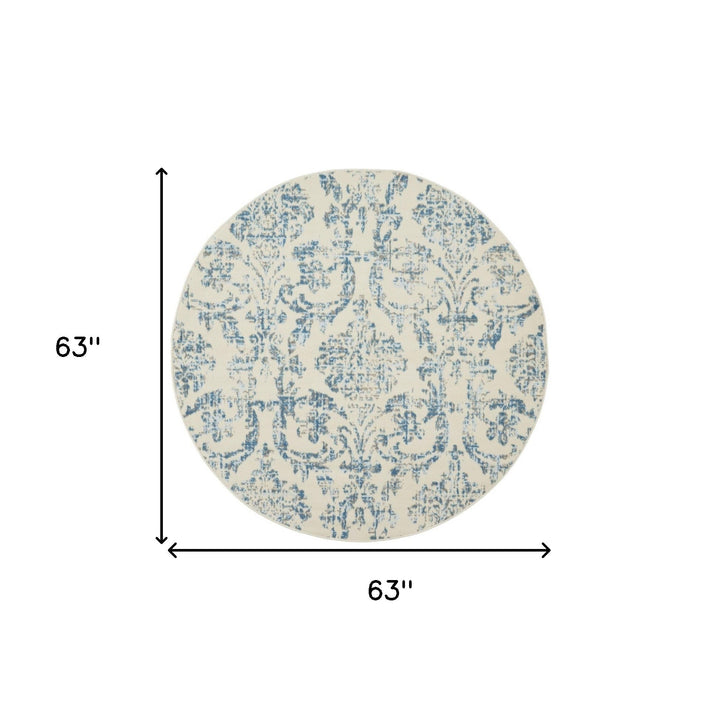 5 Cream Round Damask Power Loom Area Rug Image 7