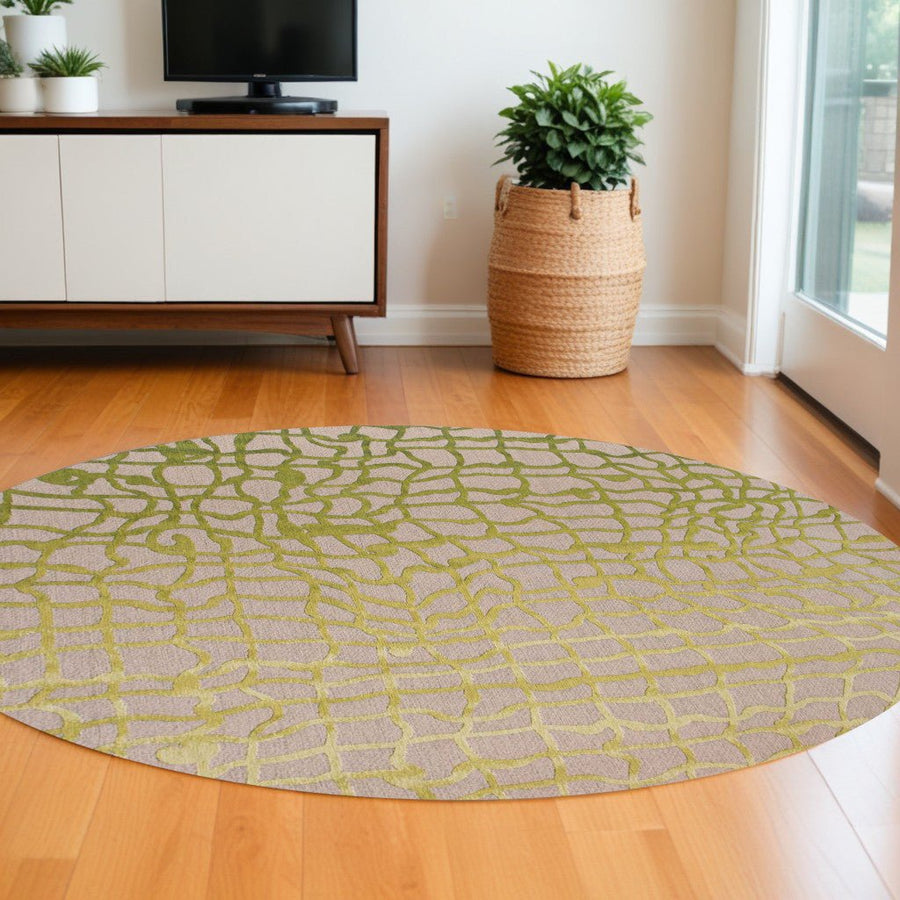 5 Gray and Green Round Abstract Non Skid Area Rug Image 1