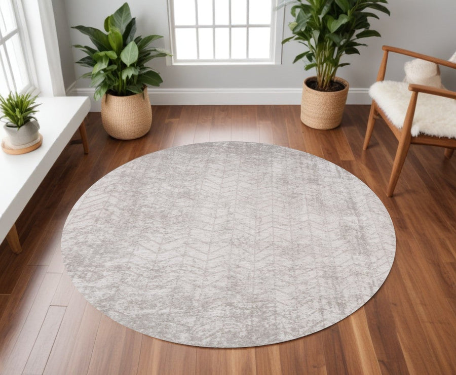 5 Gray and White Round Chevron Non Skid Area Rug Image 1