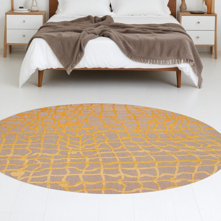 5 Gray and Orange Round Abstract Non Skid Area Rug Image 1