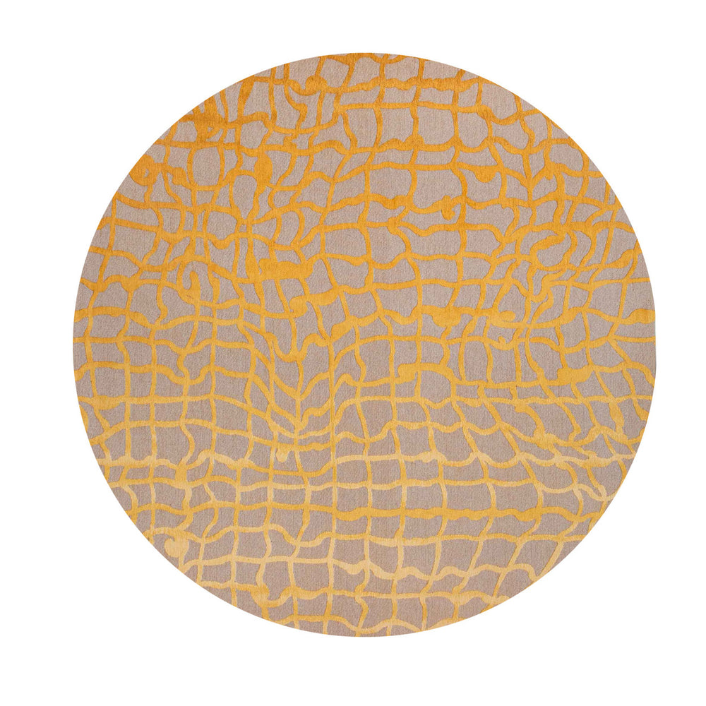 5 Gray and Orange Round Abstract Non Skid Area Rug Image 2