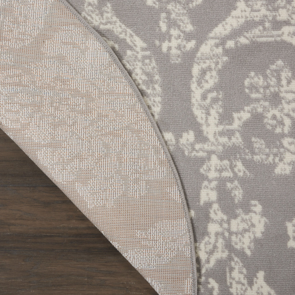 5 Gray Round Damask Power Loom Area Rug Image 3