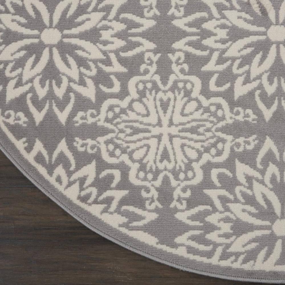 5 Gray Round Floral Power Loom Area Rug Image 2