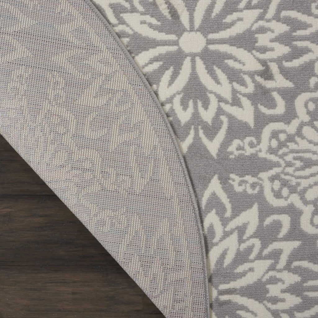 5 Gray Round Floral Power Loom Area Rug Image 3