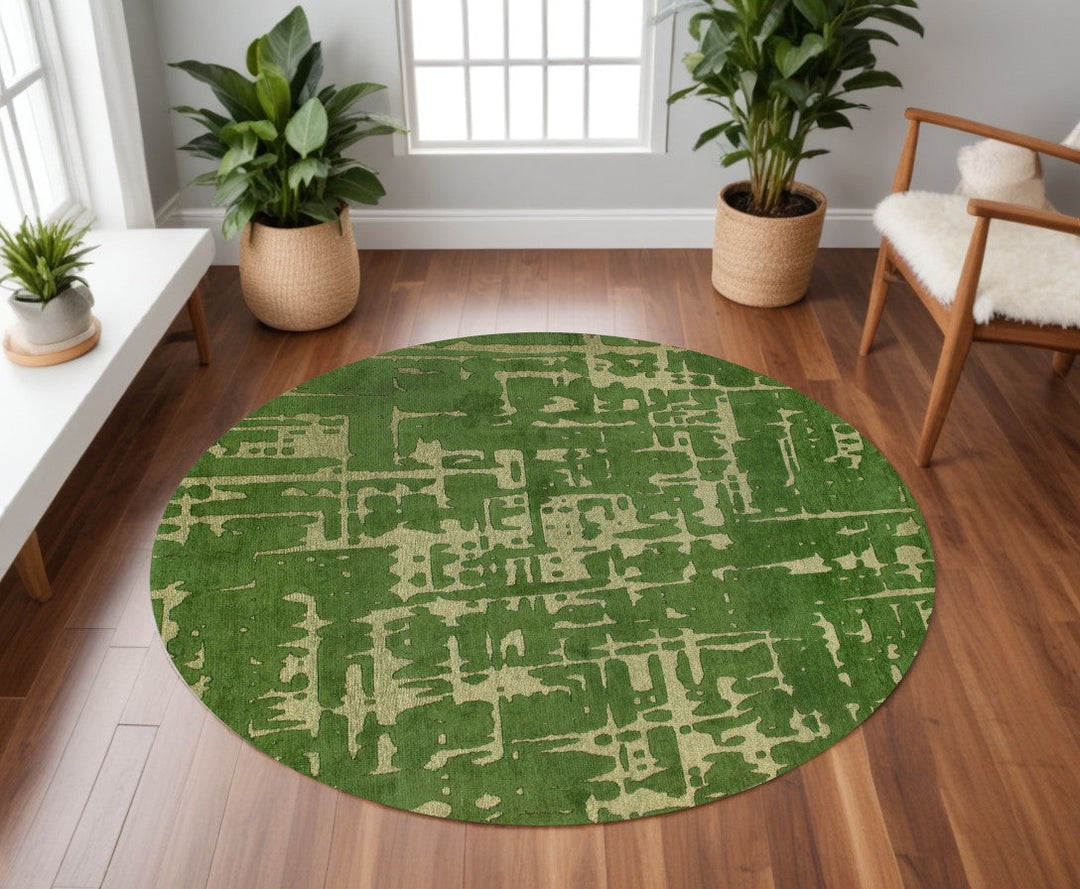 5 Green Round Abstract Non Skid Area Rug Image 1