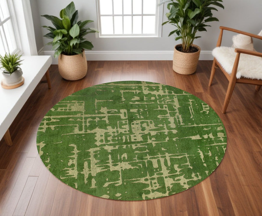 5 Green Round Abstract Non Skid Area Rug Image 1