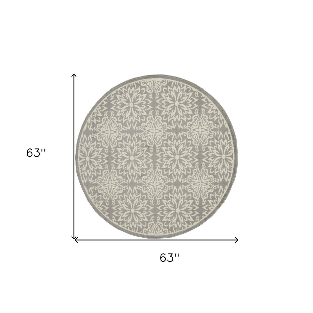 5 Gray Round Floral Power Loom Area Rug Image 4