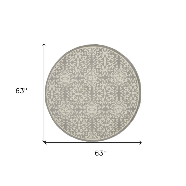 5 Gray Round Floral Power Loom Area Rug Image 4