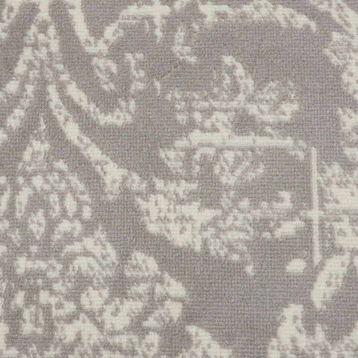 5 Gray Round Damask Power Loom Area Rug Image 8