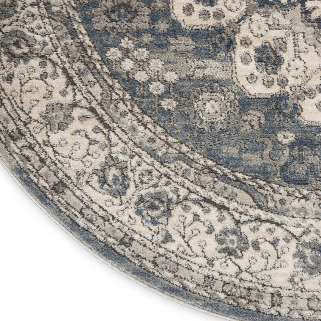 5 Grey And Ivory Round Oriental Power Loom Non Skid Area Rug Image 3