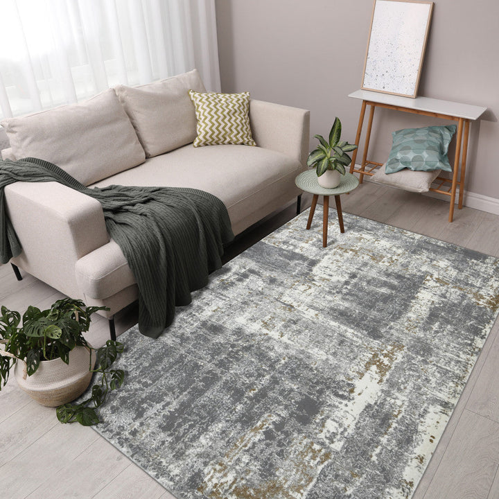 5 x 8 Gray and Ivory Abstract Power Loom Area Rug Image 5