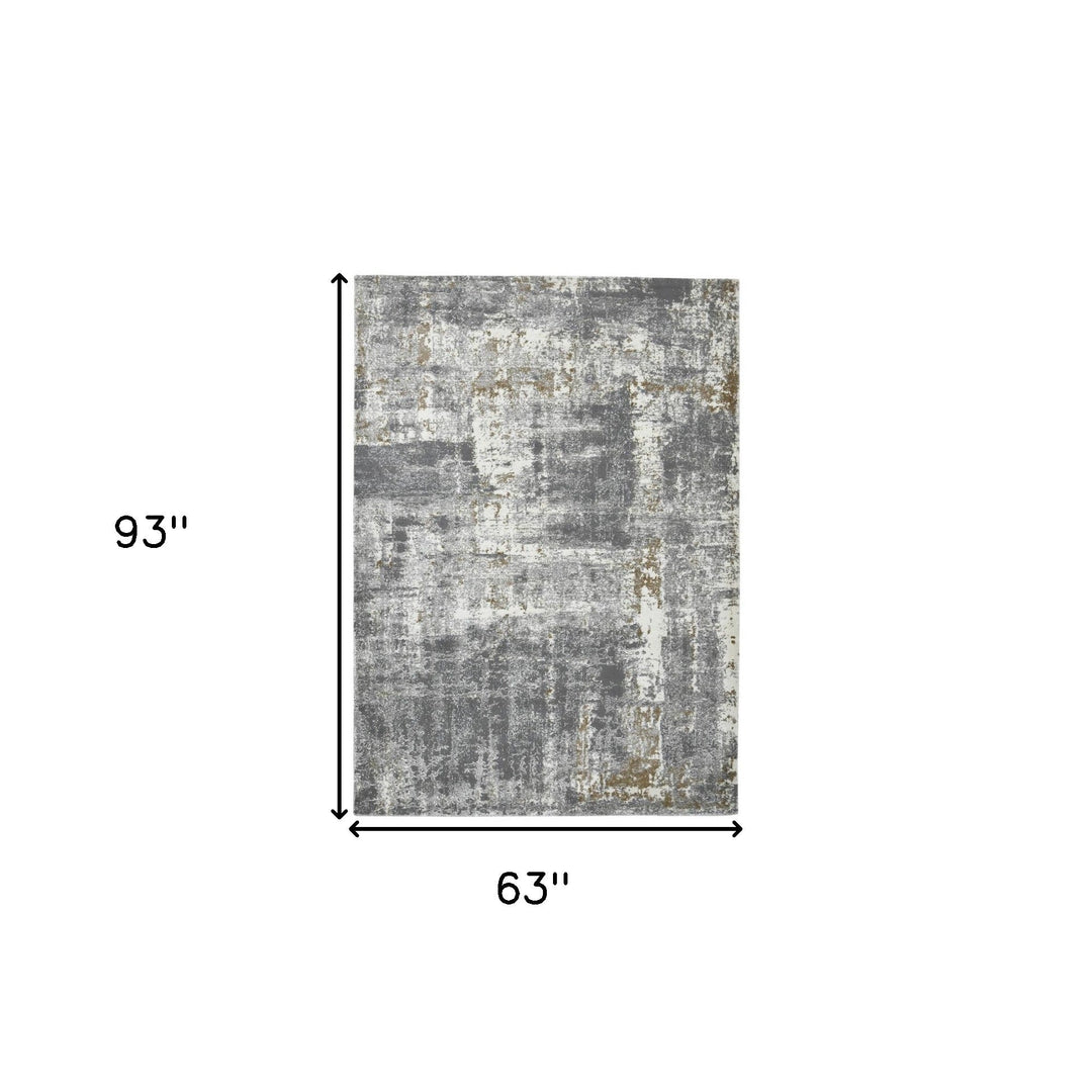 5 x 8 Gray and Ivory Abstract Power Loom Area Rug Image 6