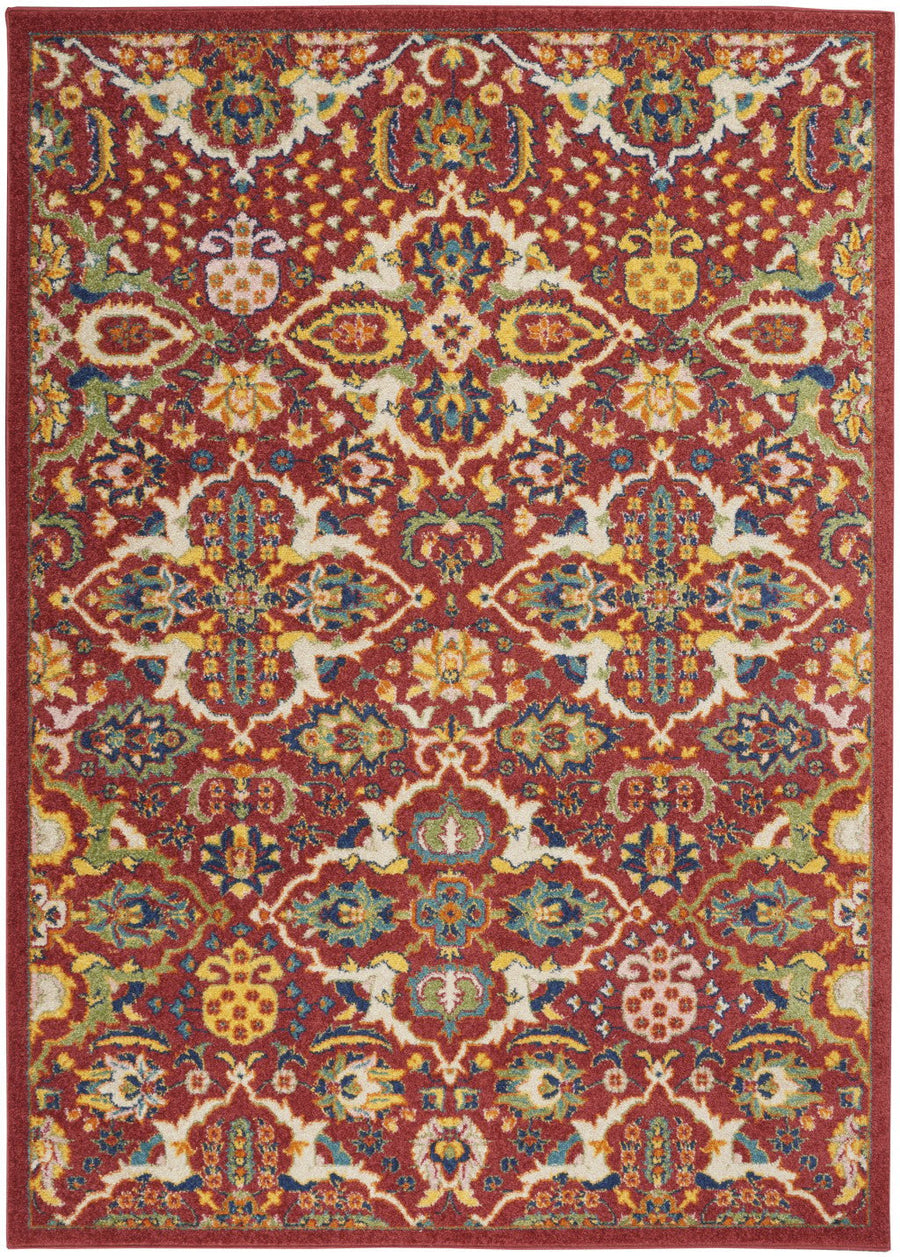 5 X 7 Red Floral Power Loom Area Rug Image 1