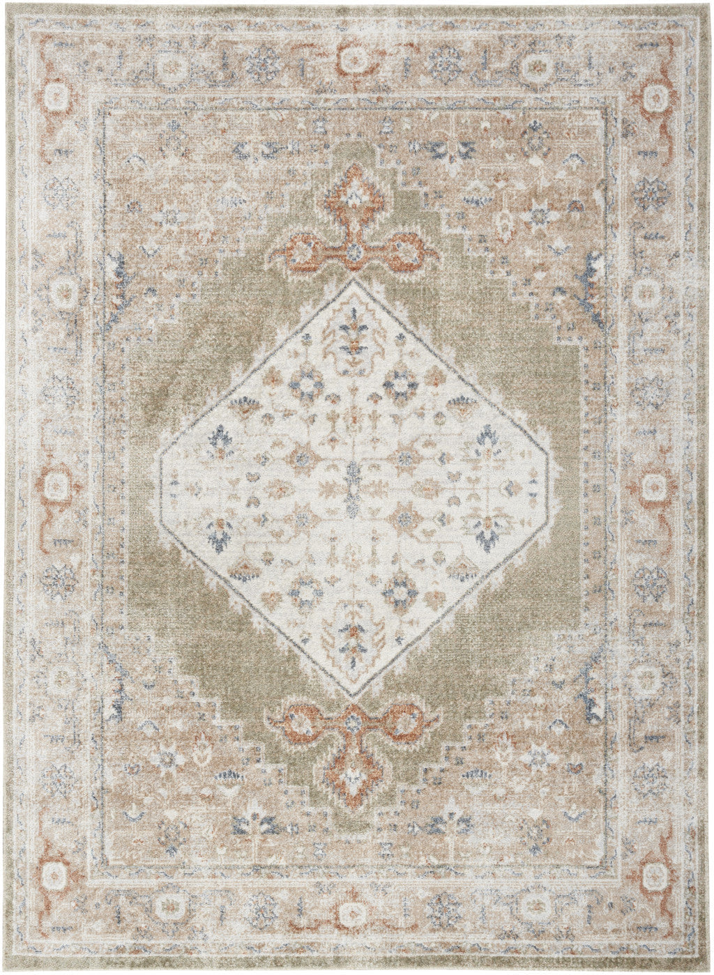 5 x 7 Sage Oriental Power Loom Distressed Washable Area Rug Image 1