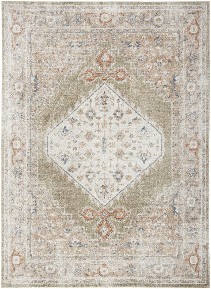 5 x 7 Sage Oriental Power Loom Distressed Washable Area Rug Image 1