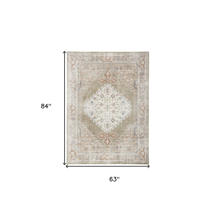 5 x 7 Sage Oriental Power Loom Distressed Washable Area Rug Image 8