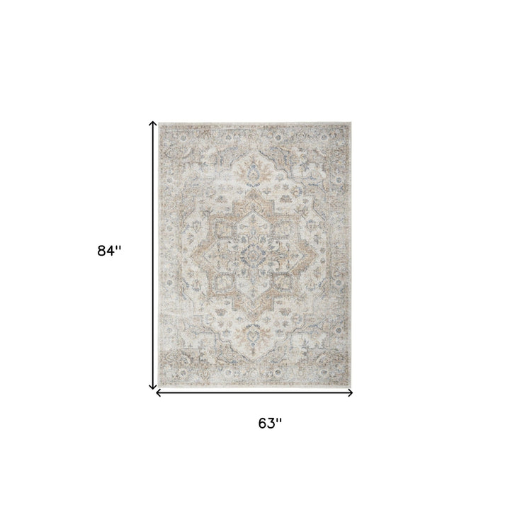 5 X 7 Silver Oriental Power Loom Washable Area Rug Image 7