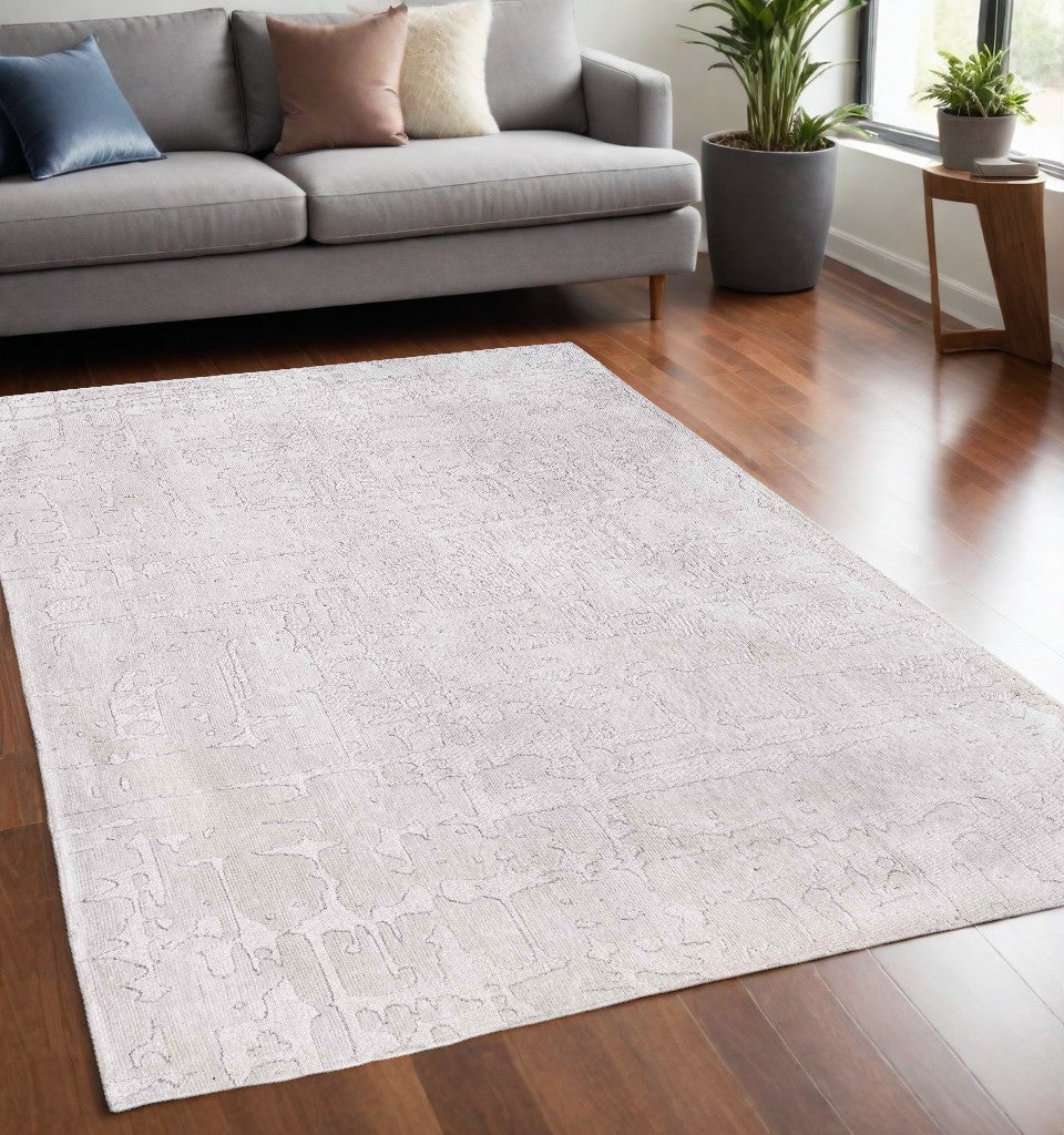 5 x 7 White Abstract Non Skid Area Rug Image 1