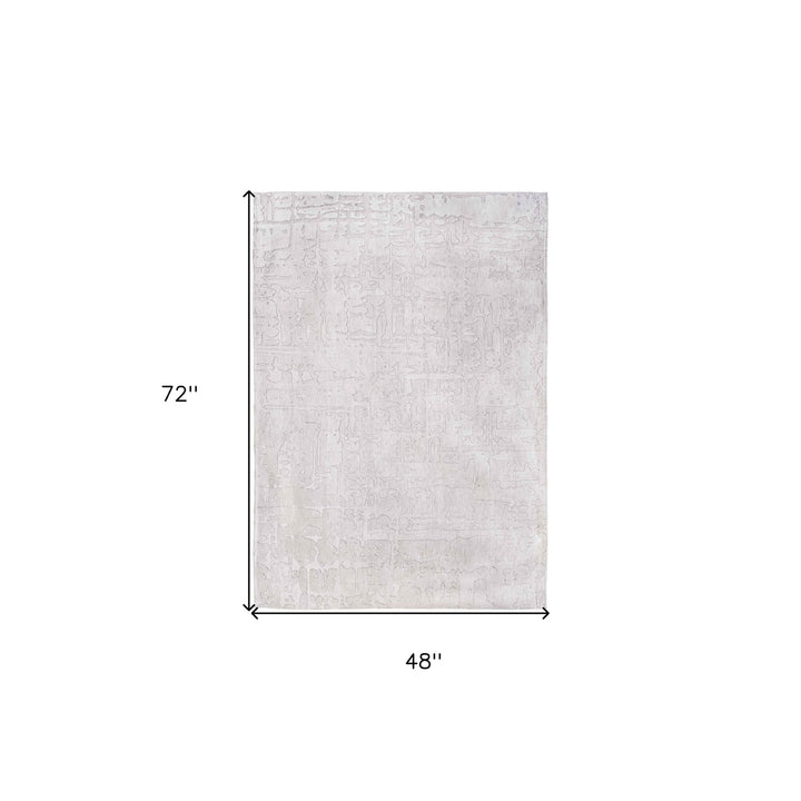 5 x 7 White Abstract Non Skid Area Rug Image 3