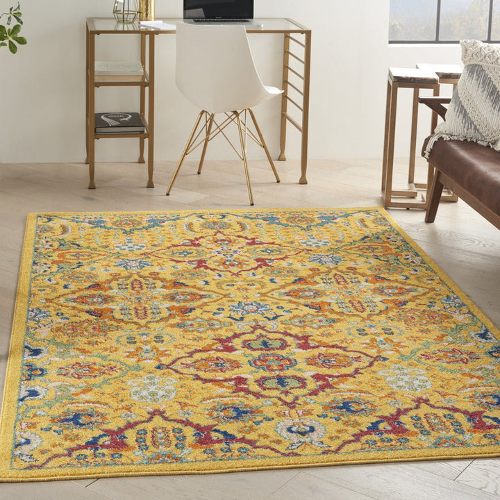 5 X 7 Yellow Floral Power Loom Area Rug Image 6