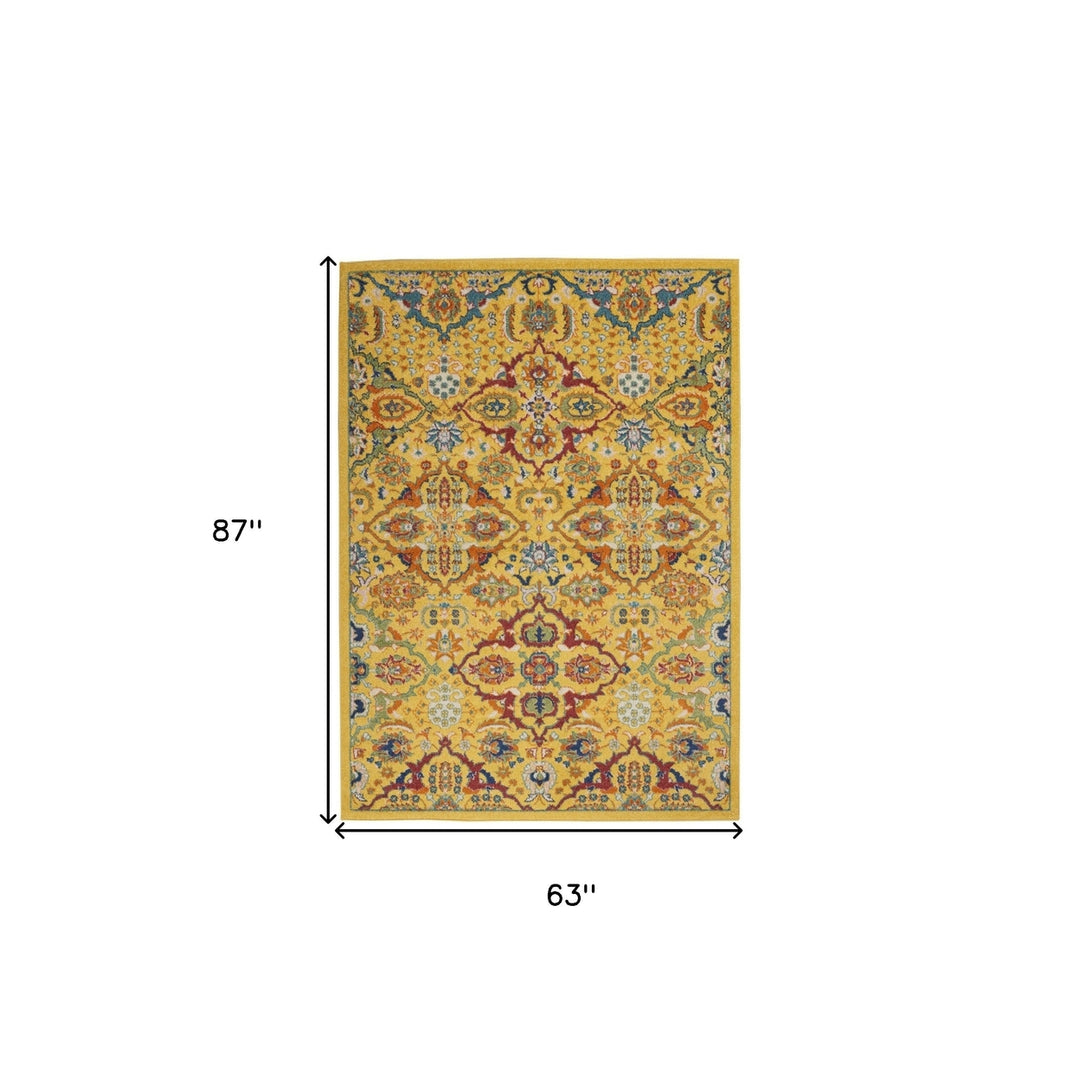 5 X 7 Yellow Floral Power Loom Area Rug Image 8