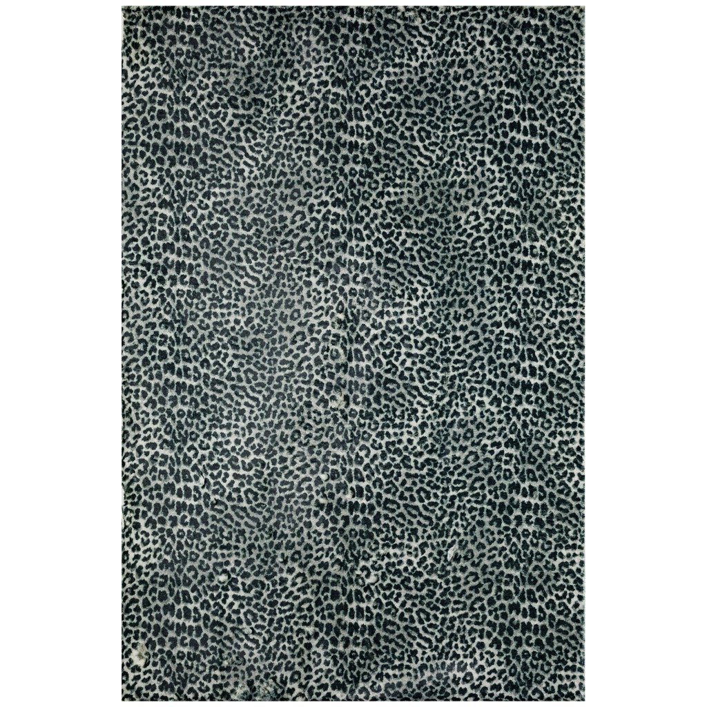 5 X 8 Black and Gray Leopard Print Shag Handmade Non Skid Area Rug Image 2