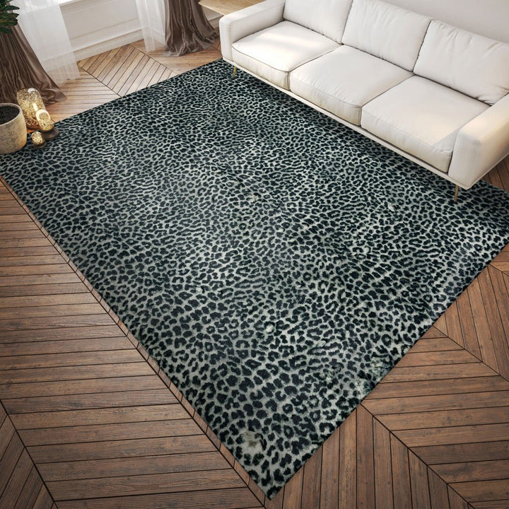 5 X 8 Black and Gray Leopard Print Shag Handmade Non Skid Area Rug Image 6