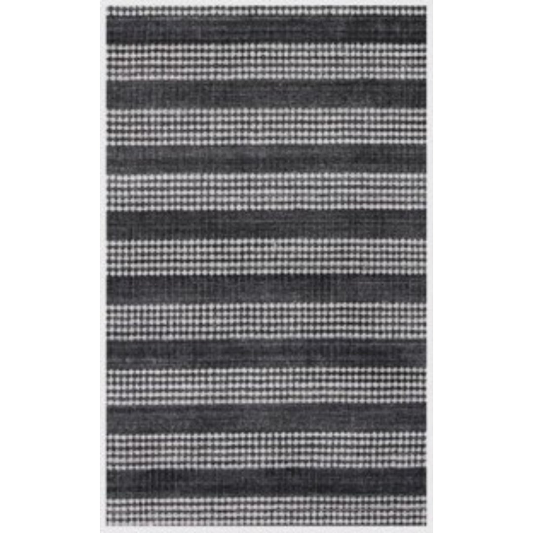 5 x 8 Black And White Striped Hand Loomed Area Rug Image 1