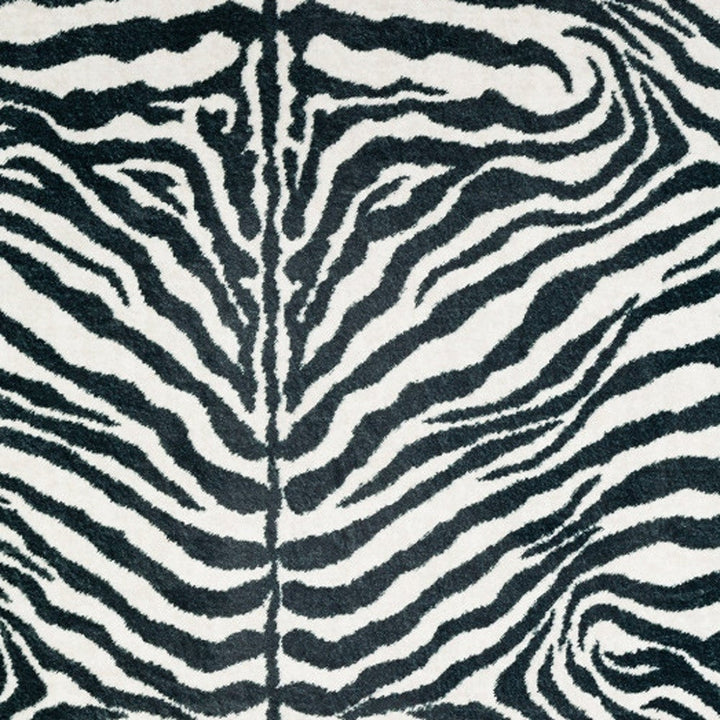 5 X 8 Black and White Zebra Print Shag Handmade Non Skid Area Rug Image 3